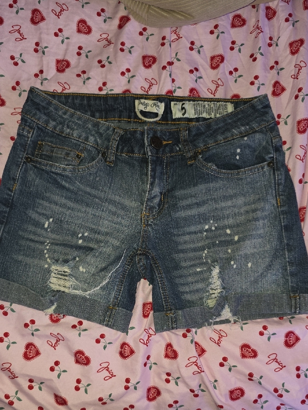 Indigo Rein Distressed Roll-Cuff Jean Shorts - Blue